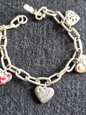 Happy Holidays Silver Heart Charm Bracelet with Pink Accents